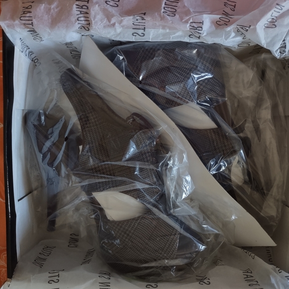 Colin Stuart VS Burgundy Plaid Slingback Peep Toe Heels - Picture 7 of 10